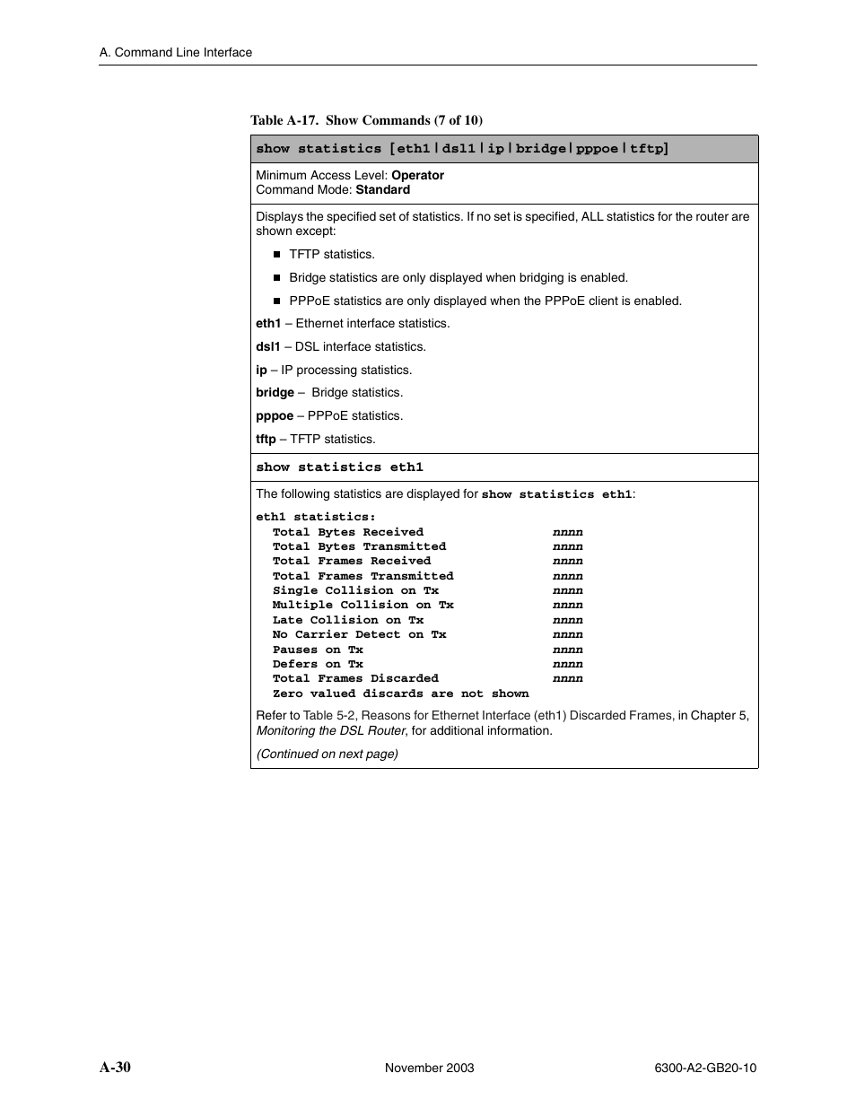 Show statistics eth1, Interface , fo | Paradyne 6342 User Manual | Page 104 / 146