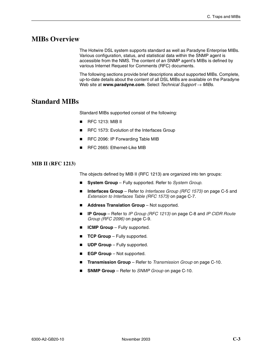 Mibs overview, Standard mibs, Mib ii (rfc 1213) | Paradyne 6342 User Manual | Page 117 / 146