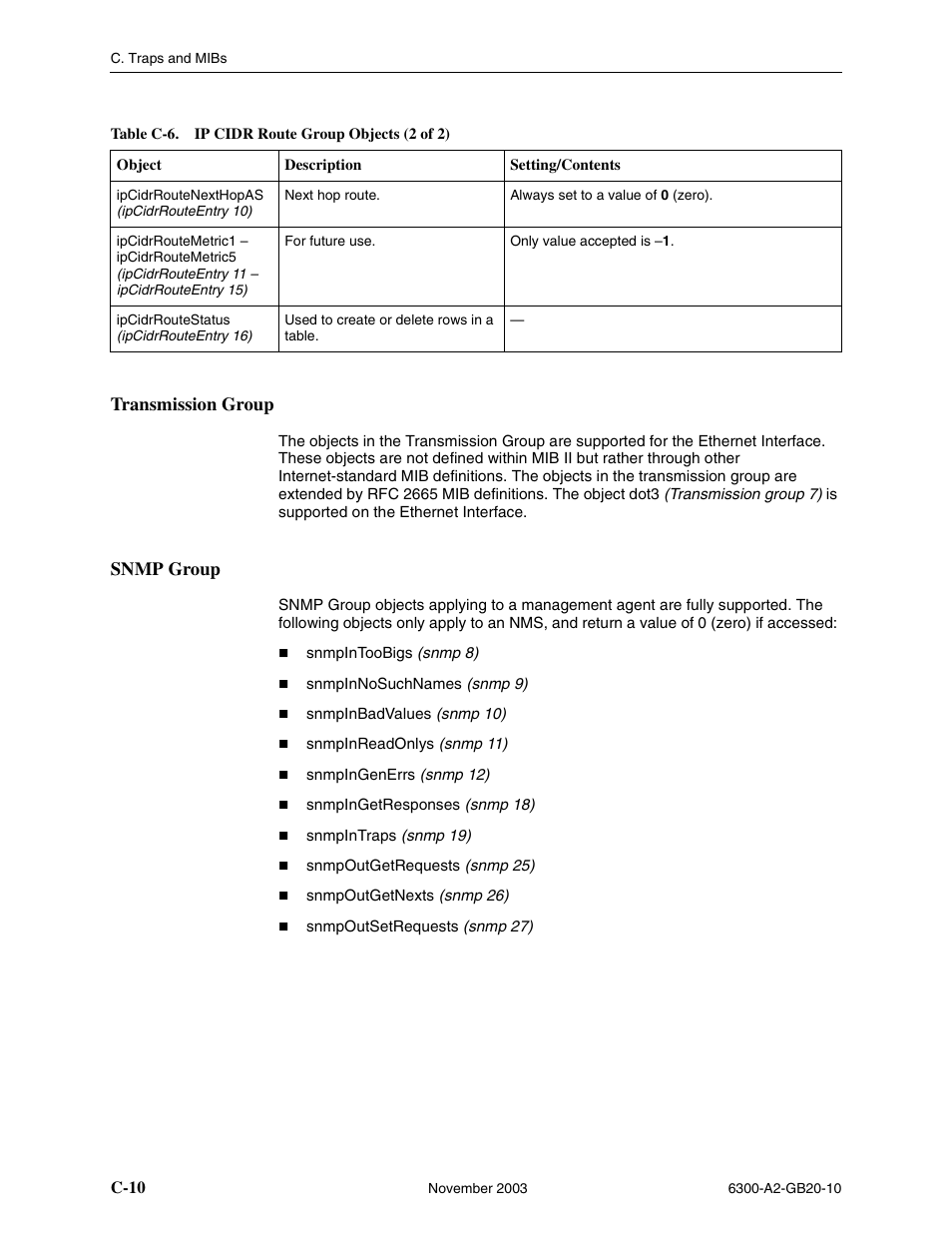 Transmission group, Snmp group, C-10 | Paradyne 6342 User Manual | Page 124 / 146