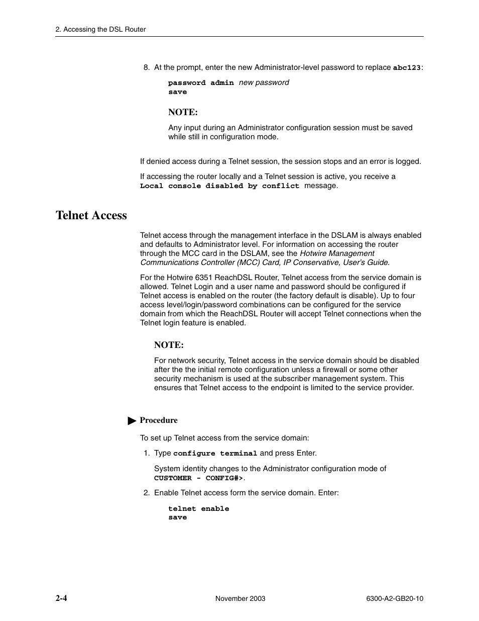 Telnet access | Paradyne 6342 User Manual | Page 22 / 146