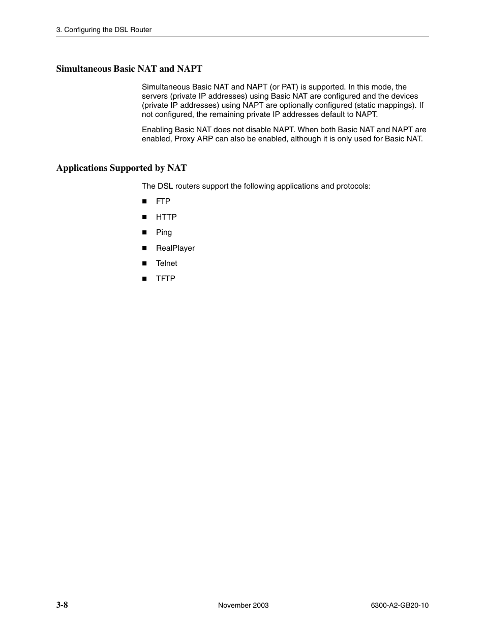 Simultaneous basic nat and napt, Applications supported by nat | Paradyne 6342 User Manual | Page 34 / 146