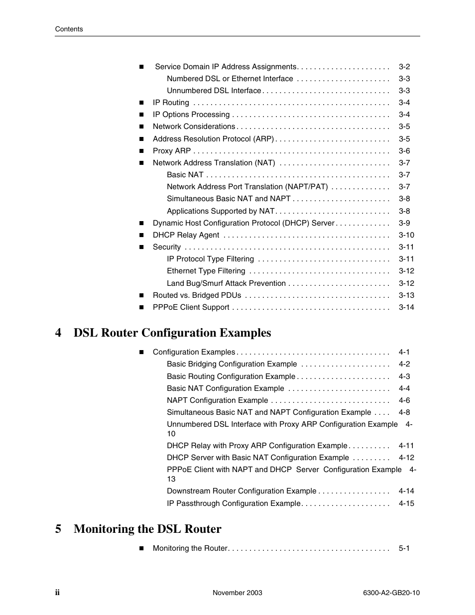 4dsl router configuration examples, 5monitoring the dsl router | Paradyne 6342 User Manual | Page 4 / 146