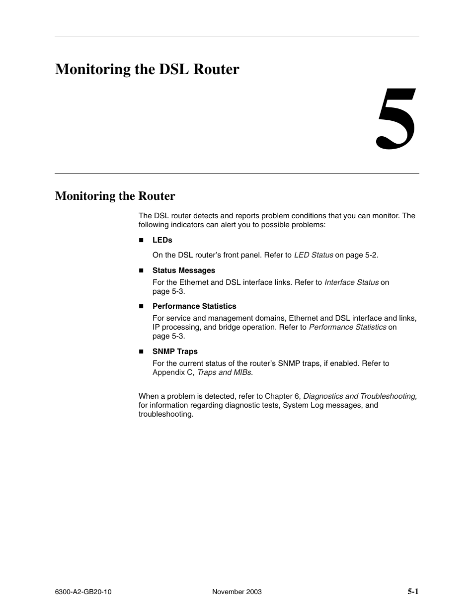 Monitoring the dsl router, Monitoring the router, Chapter 5, monitoring the dsl router | Paradyne 6342 User Manual | Page 59 / 146