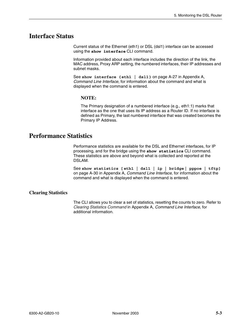 Interface status, Performance statistics, Clearing statistics | Paradyne 6342 User Manual | Page 61 / 146