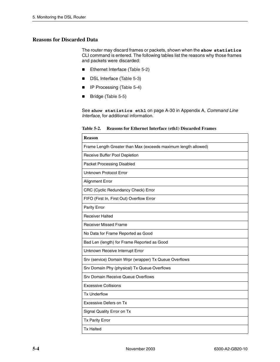 Reasons for discarded data | Paradyne 6342 User Manual | Page 62 / 146