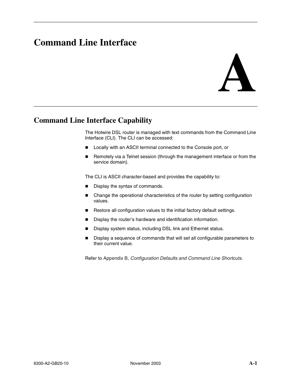 Command line interface, Command line interface capability, A command line interface | Appendix a, command line interface | Paradyne 6342 User Manual | Page 75 / 146