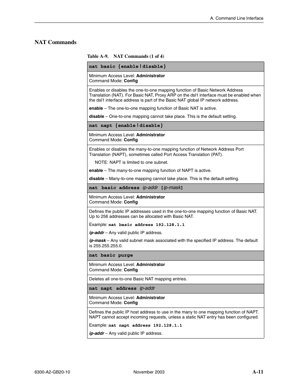 Nat commands, A-11 | Paradyne 6342 User Manual | Page 85 / 146