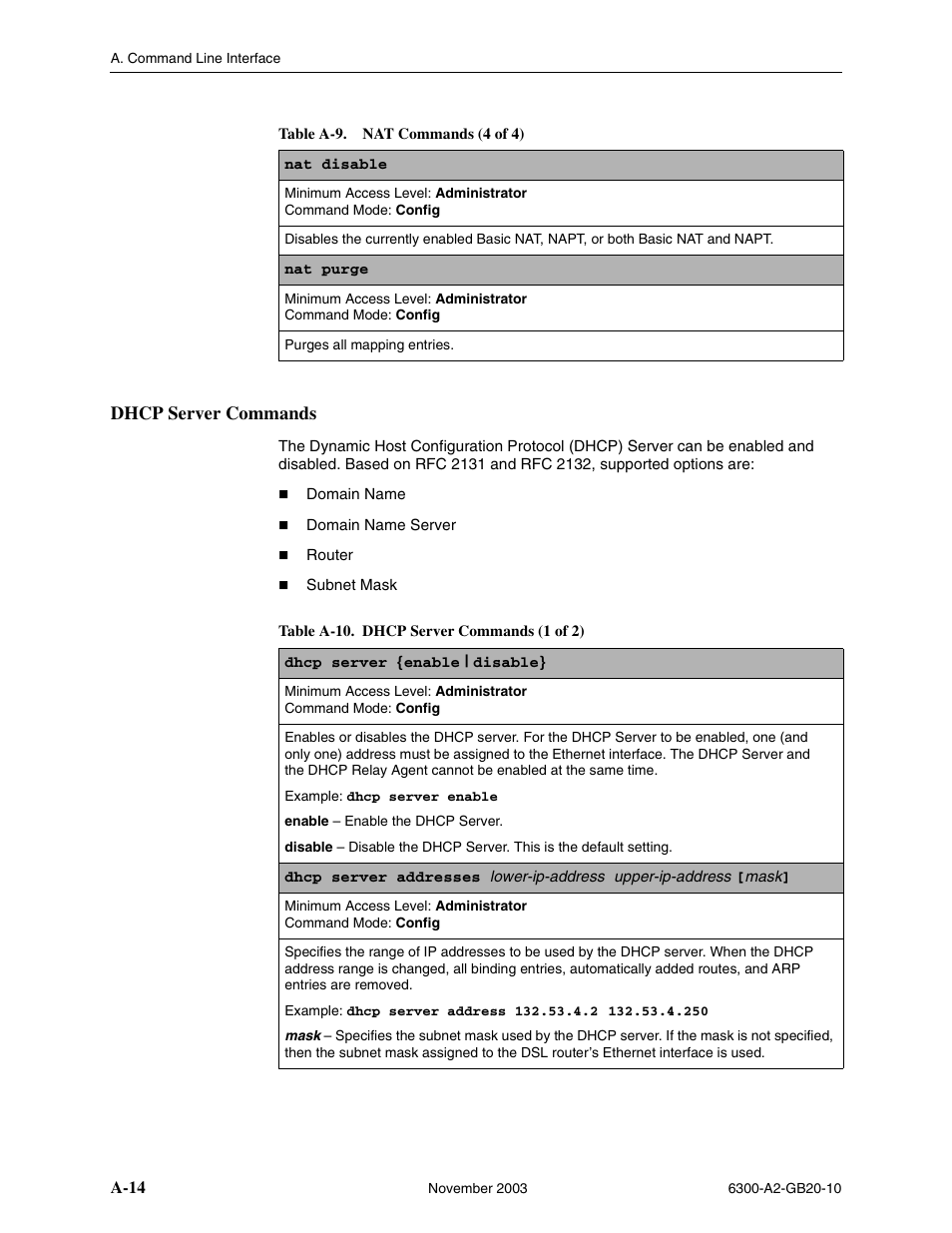 Dhcp server commands, A-14 | Paradyne 6342 User Manual | Page 88 / 146