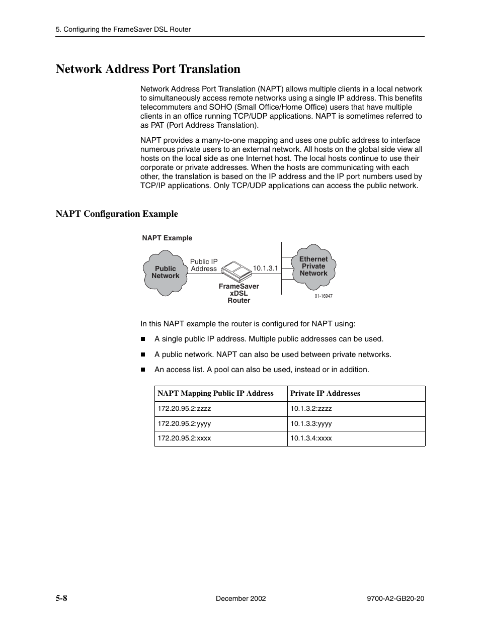 Network address port translation, Napt configuration example | Paradyne 9788 User Manual | Page 112 / 340