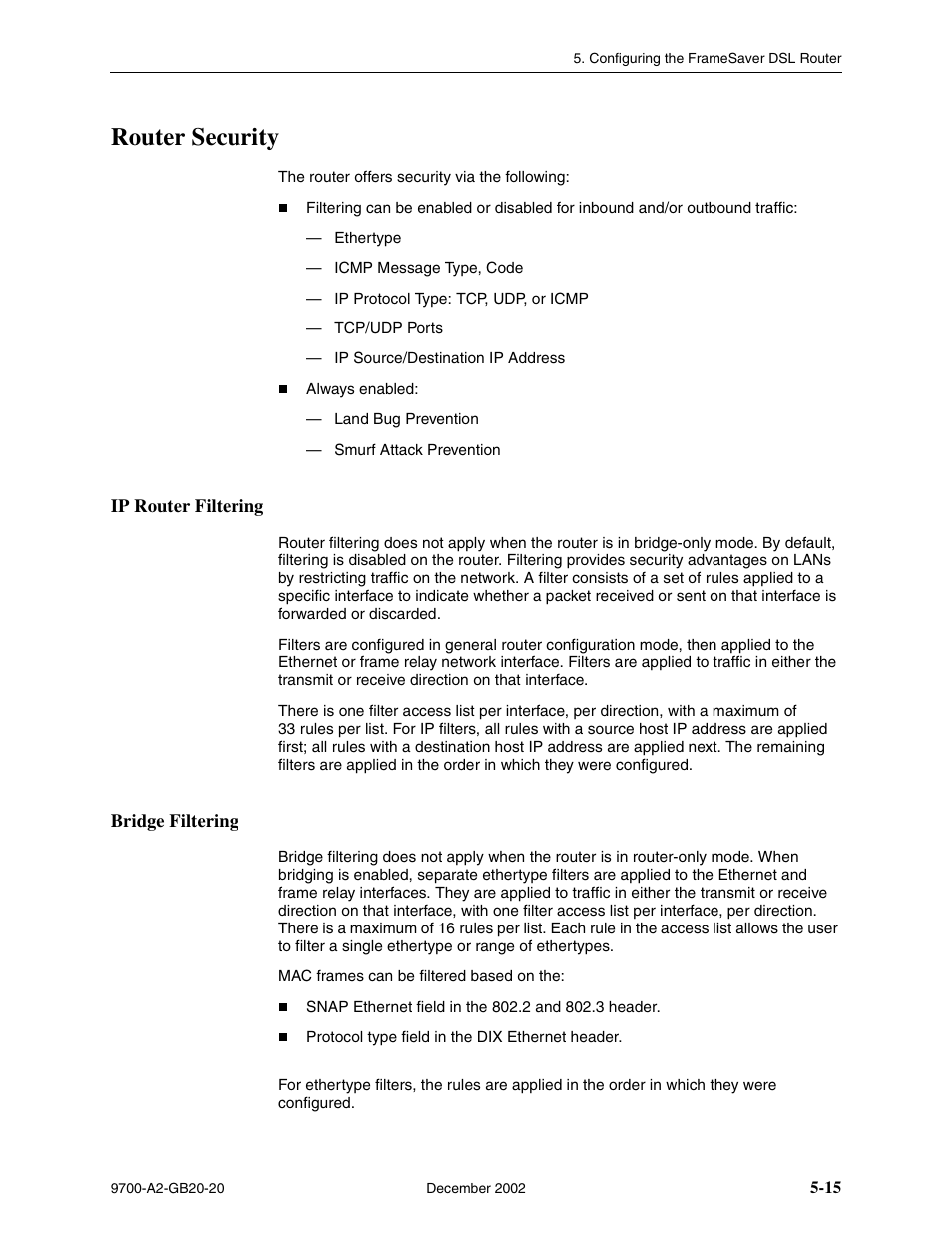 Router security, Ip router filtering, Bridge filtering | Paradyne 9788 User Manual | Page 119 / 340