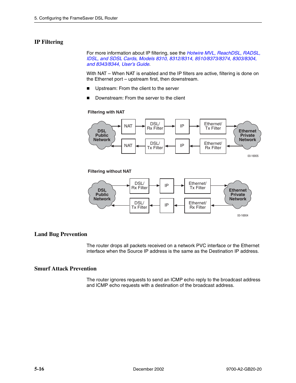 Ip filtering, Land bug prevention, Smurf attack prevention | Paradyne 9788 User Manual | Page 120 / 340