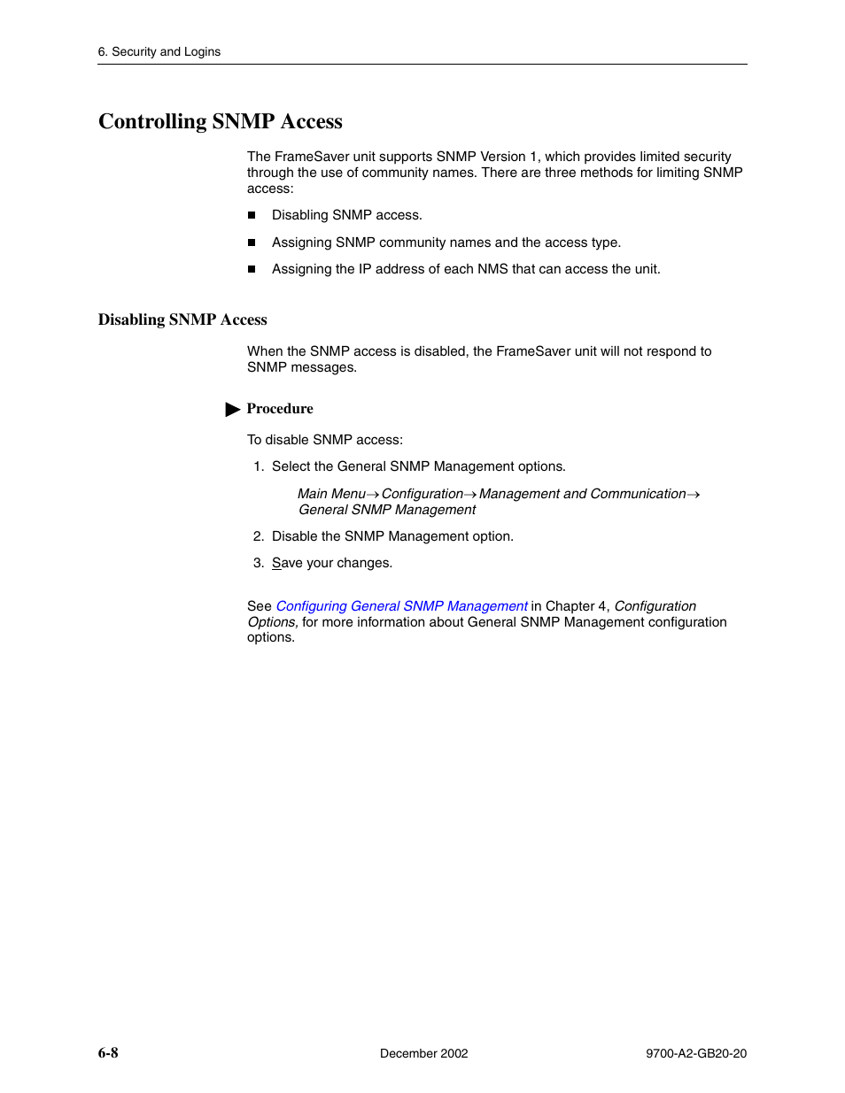 Controlling snmp access, Disabling snmp access | Paradyne 9788 User Manual | Page 130 / 340