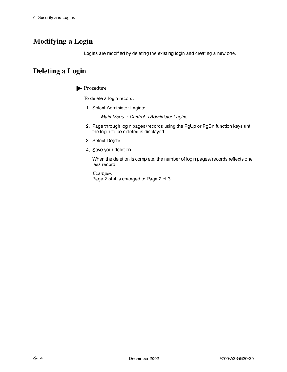 Modifying a login, Deleting a login | Paradyne 9788 User Manual | Page 136 / 340