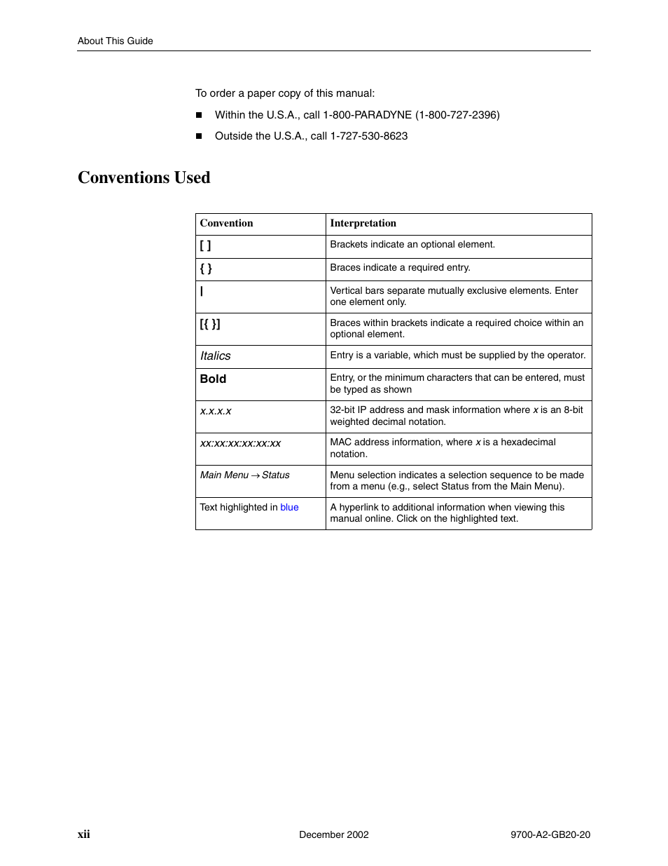 Conventions used | Paradyne 9788 User Manual | Page 14 / 340