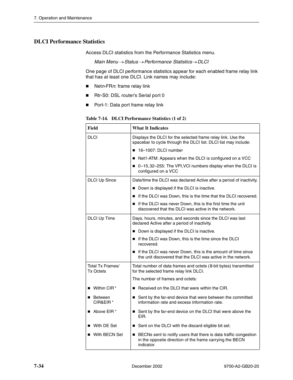 Dlci performance statistics | Paradyne 9788 User Manual | Page 170 / 340