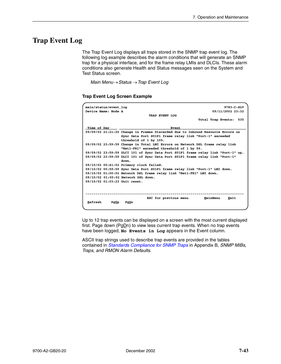 Trap event log | Paradyne 9788 User Manual | Page 179 / 340