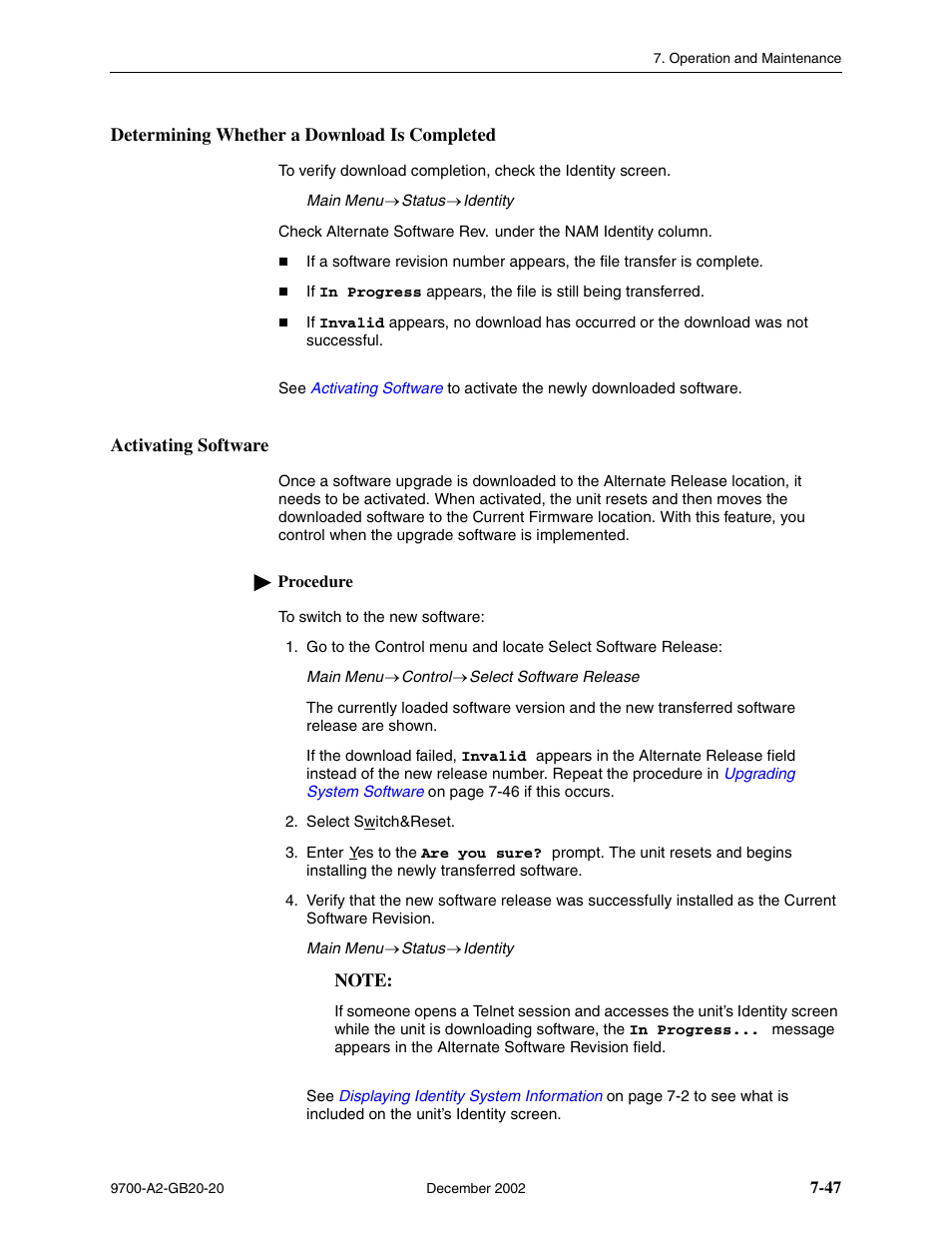 Determining whether a download is completed, Activating software | Paradyne 9788 User Manual | Page 183 / 340