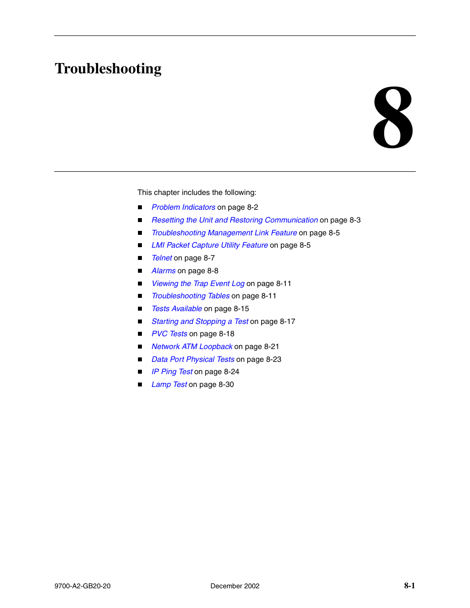 Troubleshooting, Chapter 8 | Paradyne 9788 User Manual | Page 185 / 340