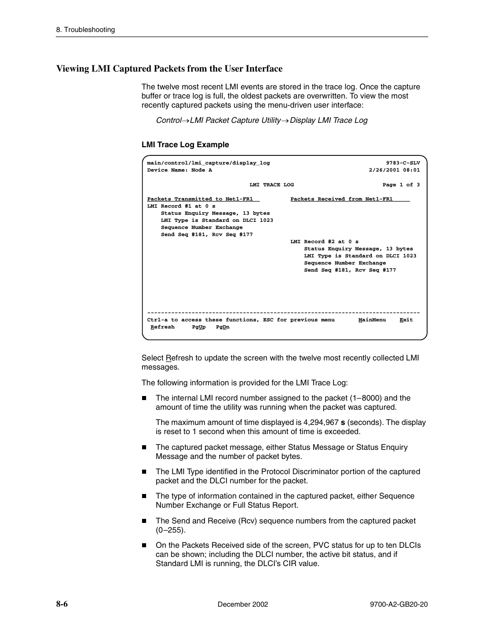 Viewing lmi, Captured packets from the user interface, In chapter 8 | Troubleshooting | Paradyne 9788 User Manual | Page 190 / 340