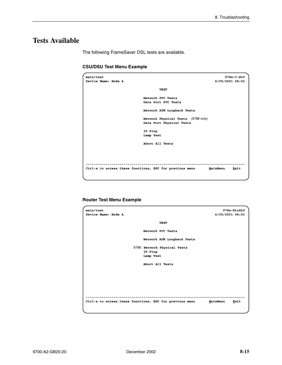 Tests available | Paradyne 9788 User Manual | Page 199 / 340