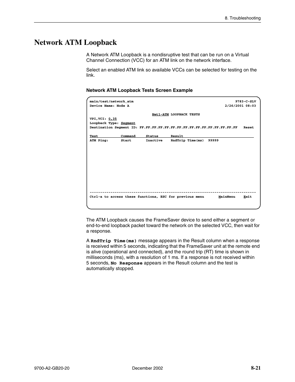 Network atm loopback | Paradyne 9788 User Manual | Page 205 / 340