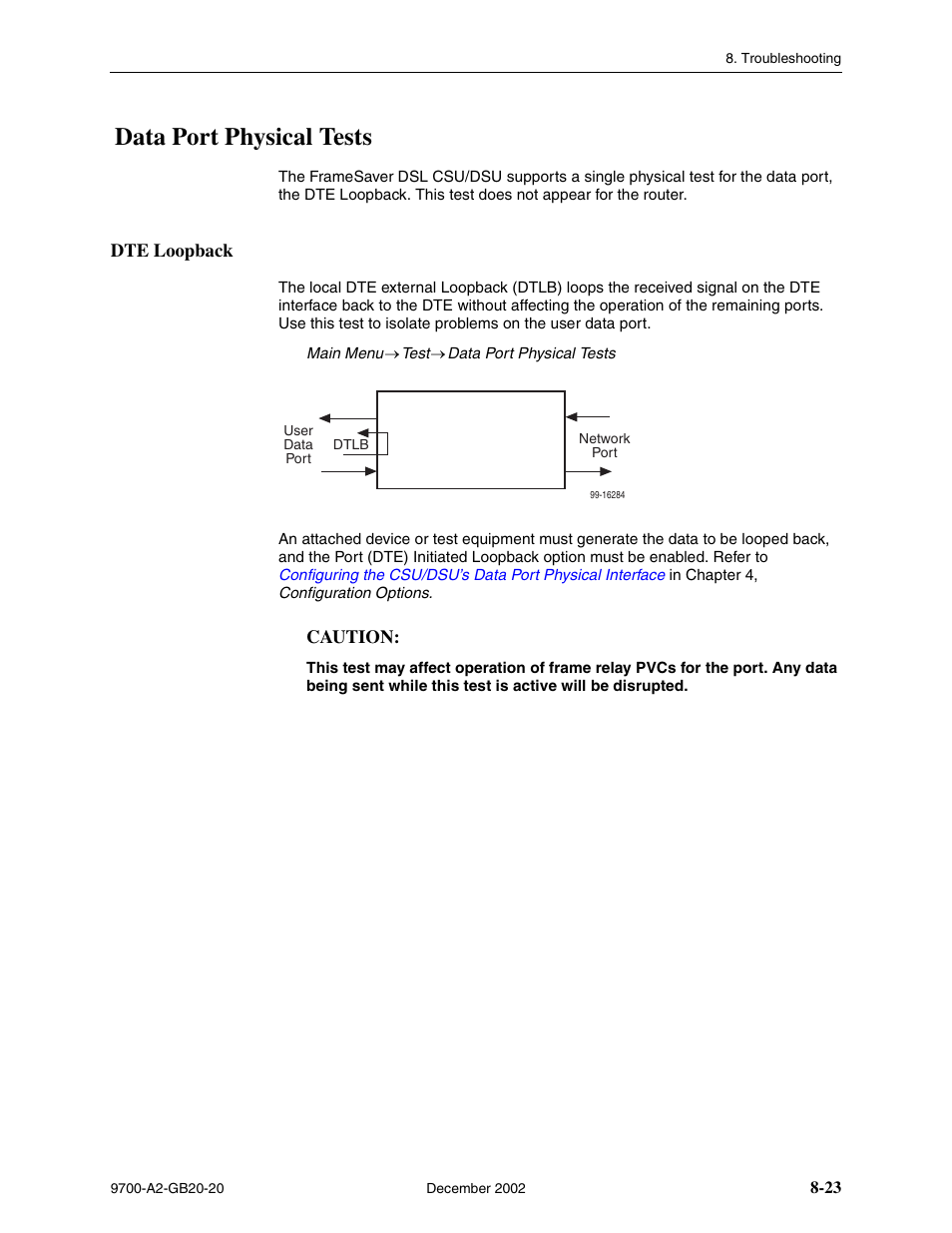 Data port physical tests, Dte loopback | Paradyne 9788 User Manual | Page 207 / 340