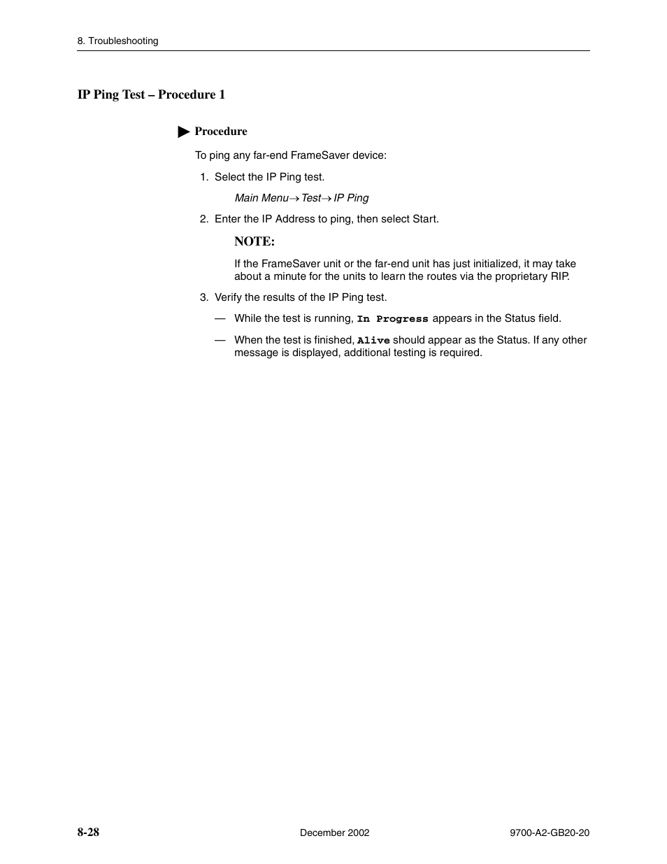 Ip ping test – procedure 1, Ip ping test, Procedure 1 | Paradyne 9788 User Manual | Page 212 / 340