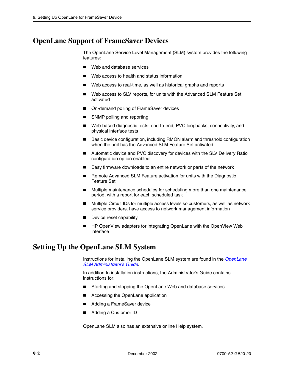 Openlane support of framesaver devices, Setting up the openlane slm system | Paradyne 9788 User Manual | Page 216 / 340
