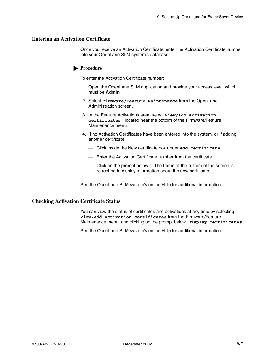 Entering an activation certificate, Checking activation certificate status | Paradyne 9788 User Manual | Page 221 / 340