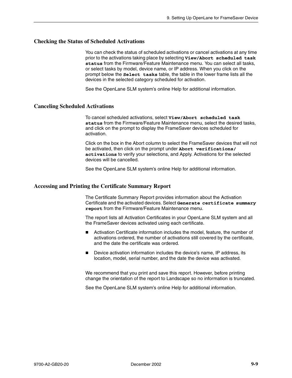 Checking the status of scheduled activations, Canceling scheduled activations | Paradyne 9788 User Manual | Page 223 / 340