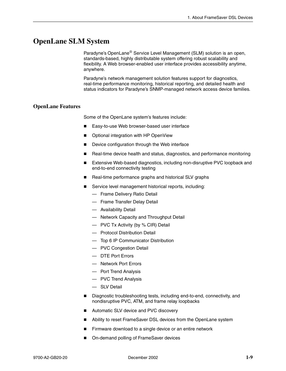 Openlane slm system, Openlane features | Paradyne 9788 User Manual | Page 23 / 340