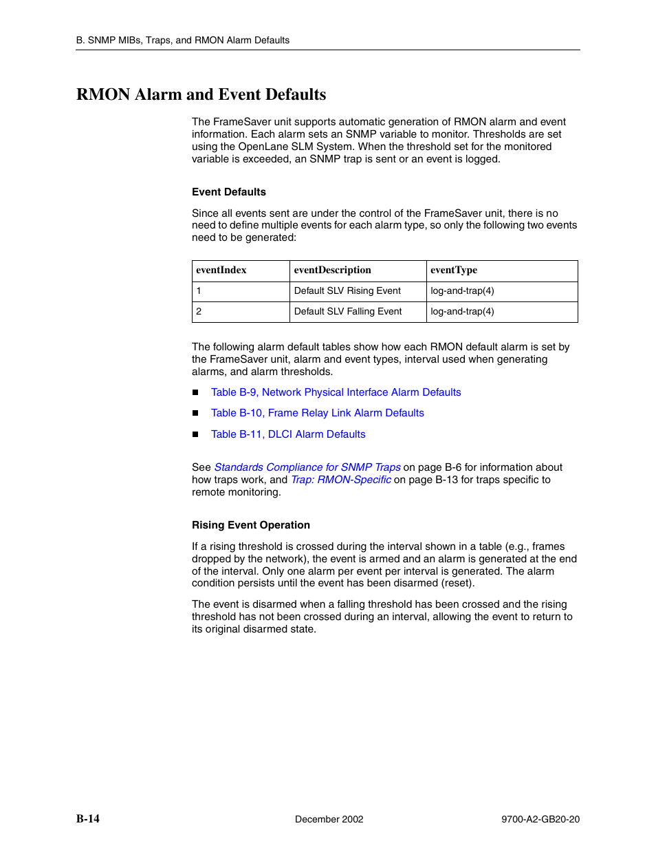 Rmon alarm and event defaults, B-14 | Paradyne 9788 User Manual | Page 254 / 340