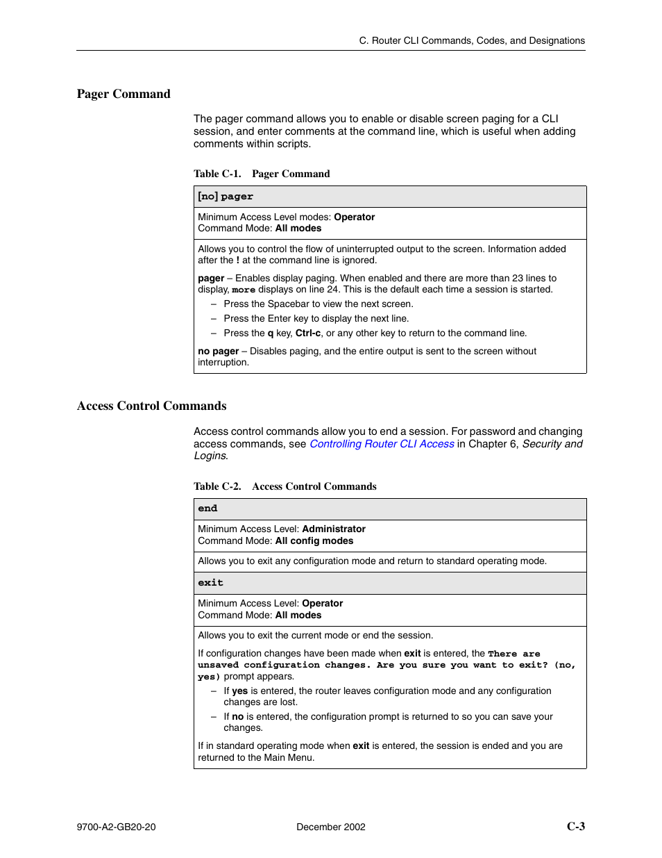 Access control commands, Table c-2, access control commands | Paradyne 9788 User Manual | Page 267 / 340