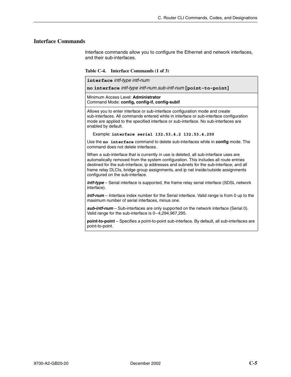Interface commands, Table c-4, interface commands | Paradyne 9788 User Manual | Page 269 / 340