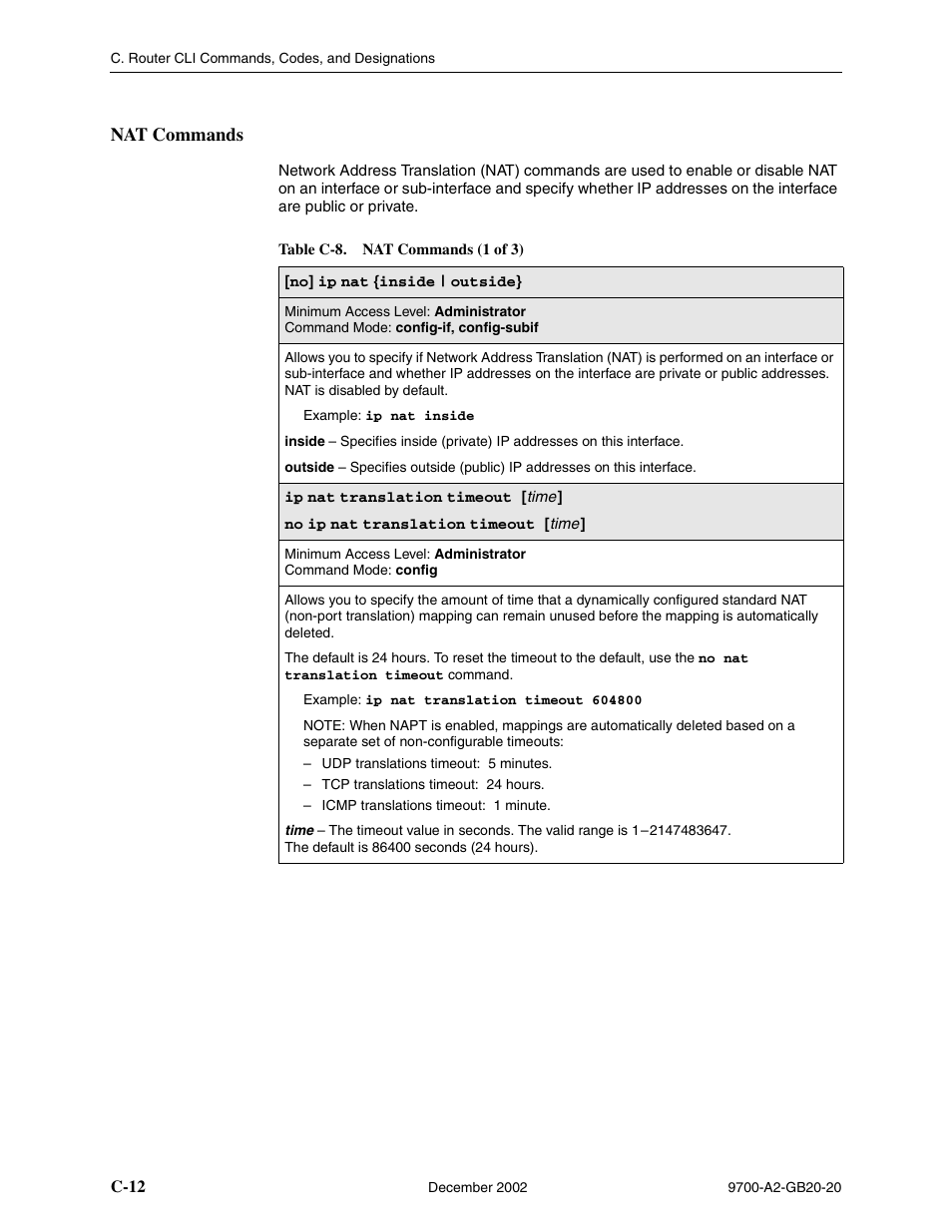 Nat commands, C-12 | Paradyne 9788 User Manual | Page 276 / 340