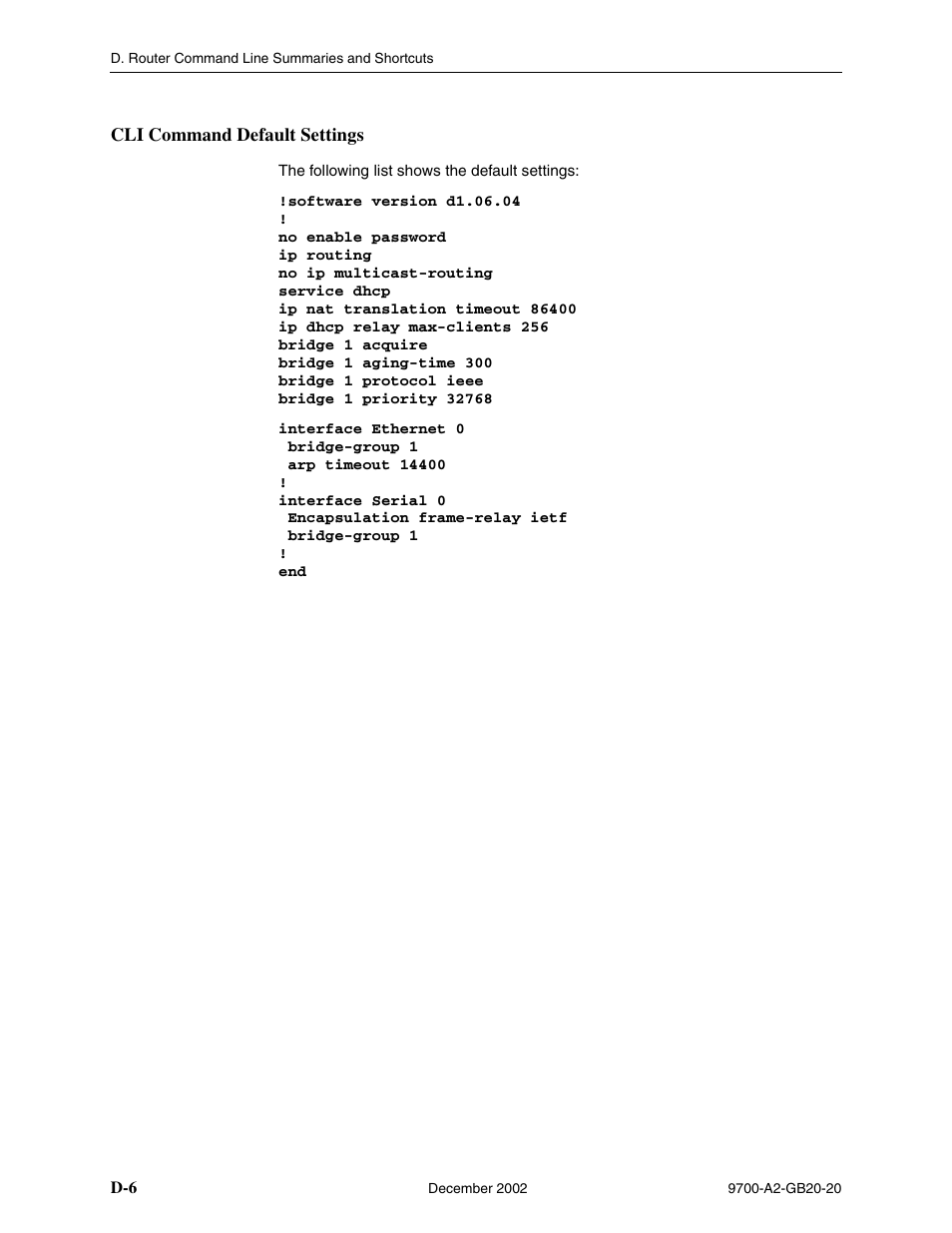 Cli command default settings, In appendix d, Router command | Line summaries and shortcuts | Paradyne 9788 User Manual | Page 304 / 340