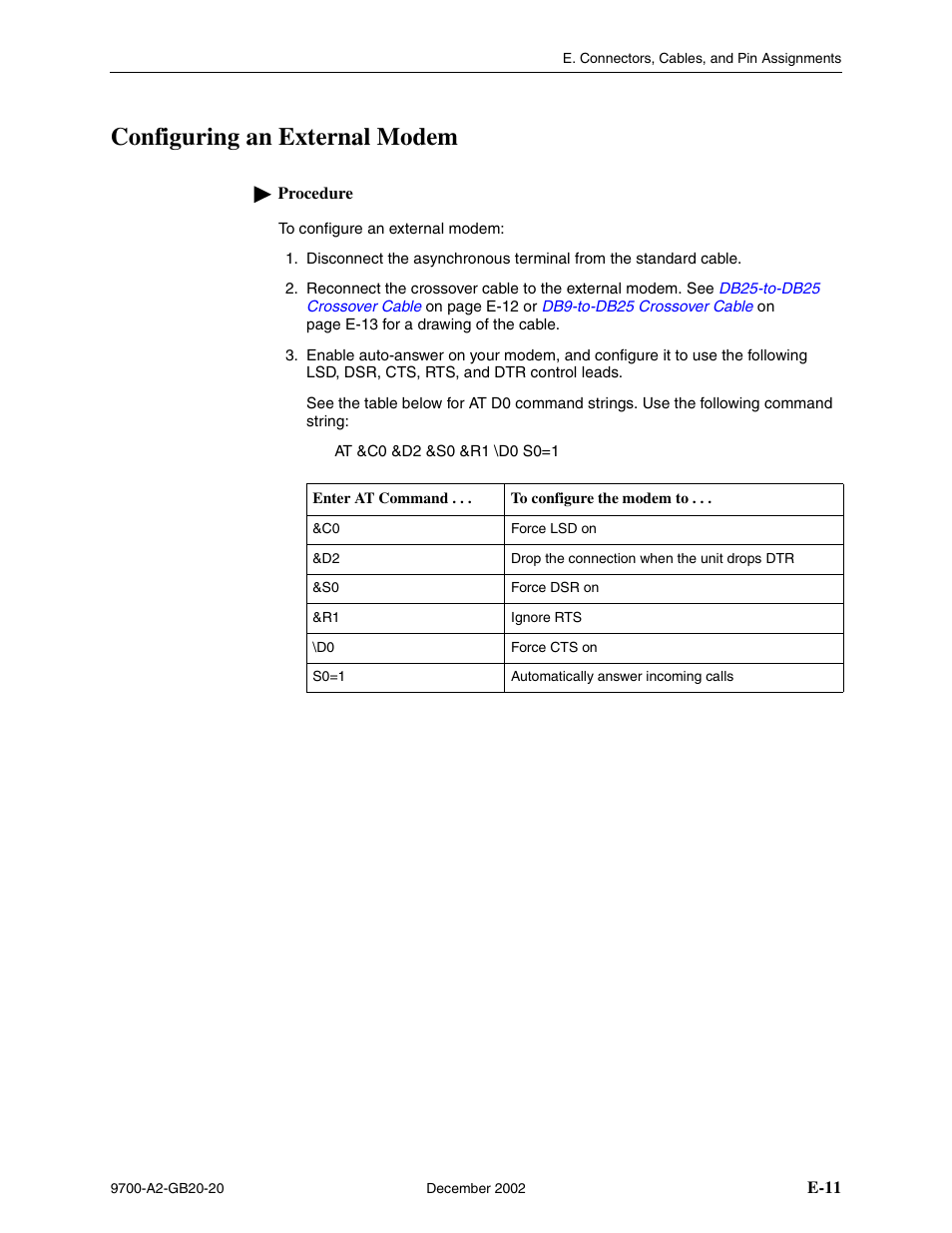 Configuring an external modem, E-11, Configuring an external | Modem | Paradyne 9788 User Manual | Page 315 / 340