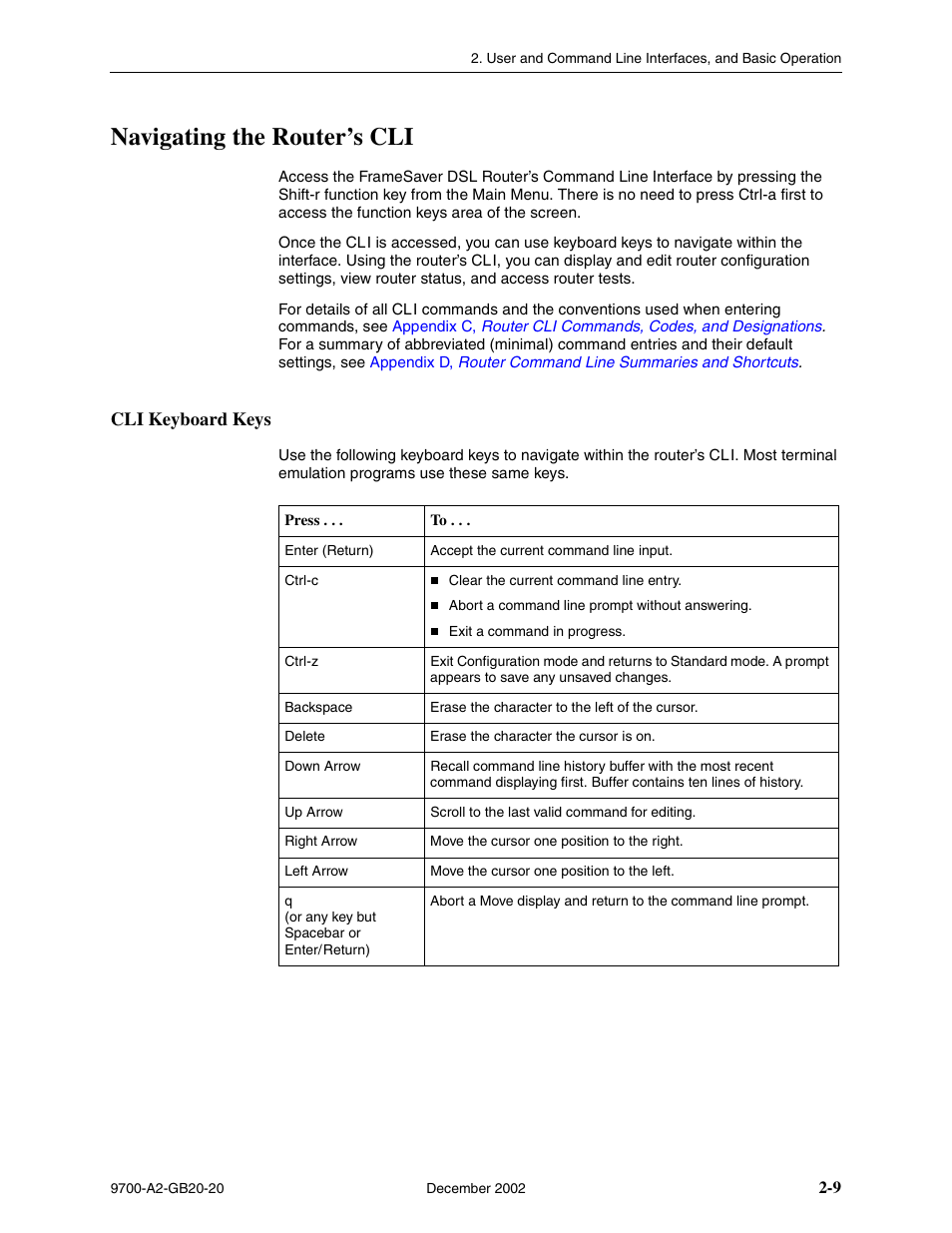 Navigating the router’s cli, Cli keyboard keys | Paradyne 9788 User Manual | Page 33 / 340