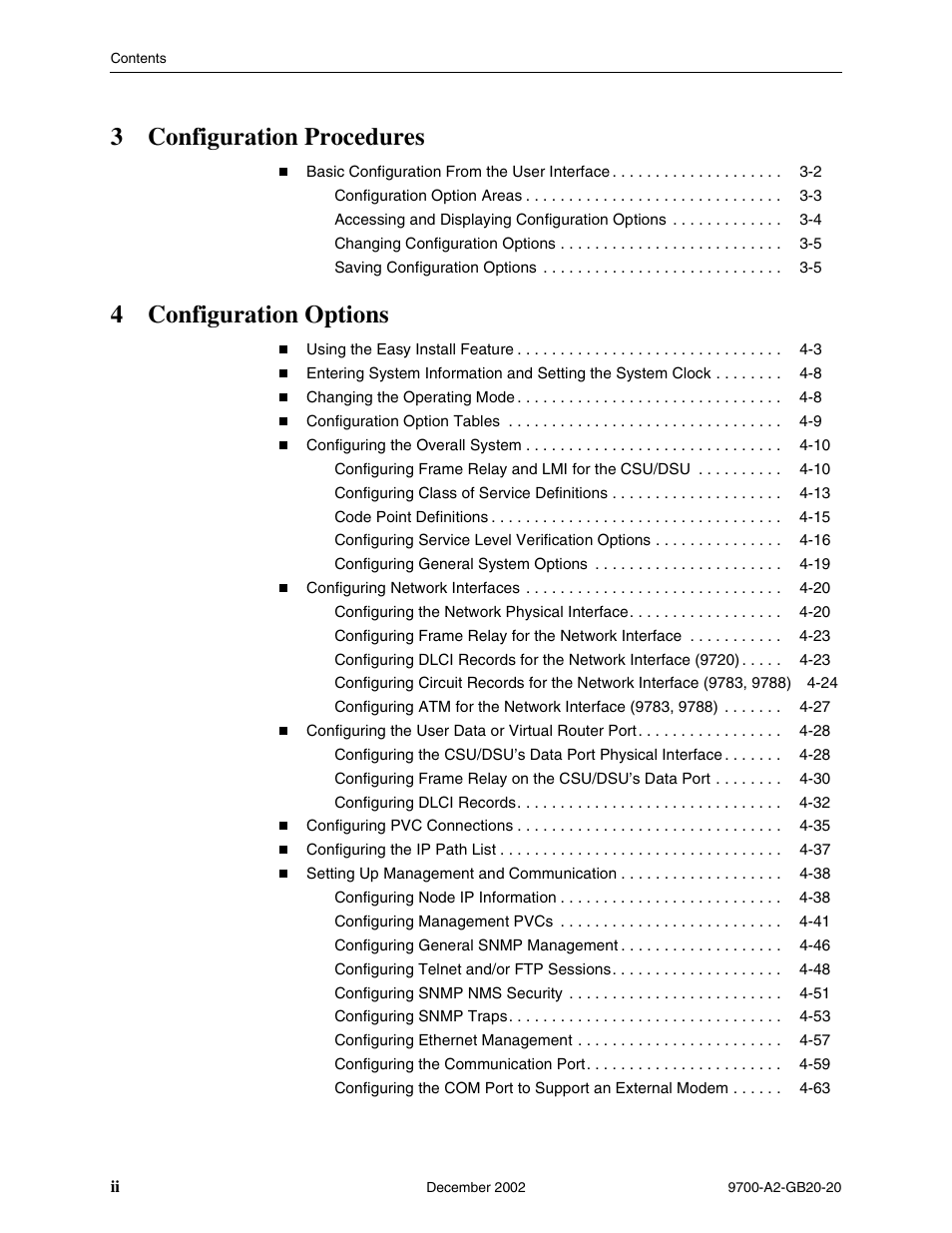 3configuration procedures, 4configuration options | Paradyne 9788 User Manual | Page 4 / 340