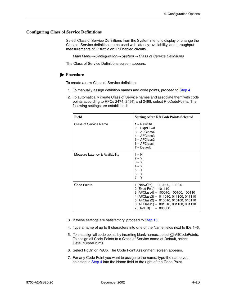Configuring class of service definitions | Paradyne 9788 User Manual | Page 53 / 340