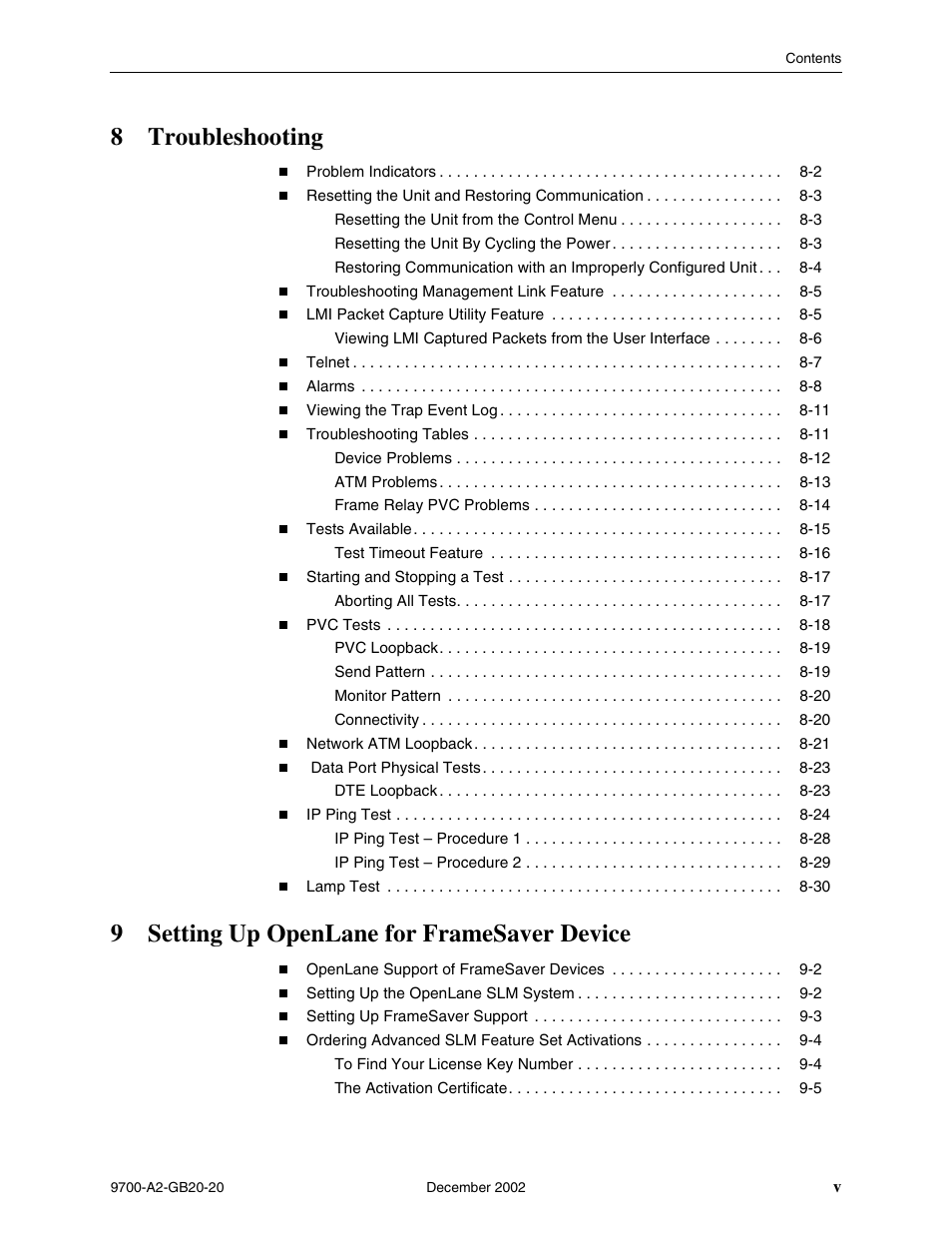 8troubleshooting, 9setting up openlane for framesaver device | Paradyne 9788 User Manual | Page 7 / 340