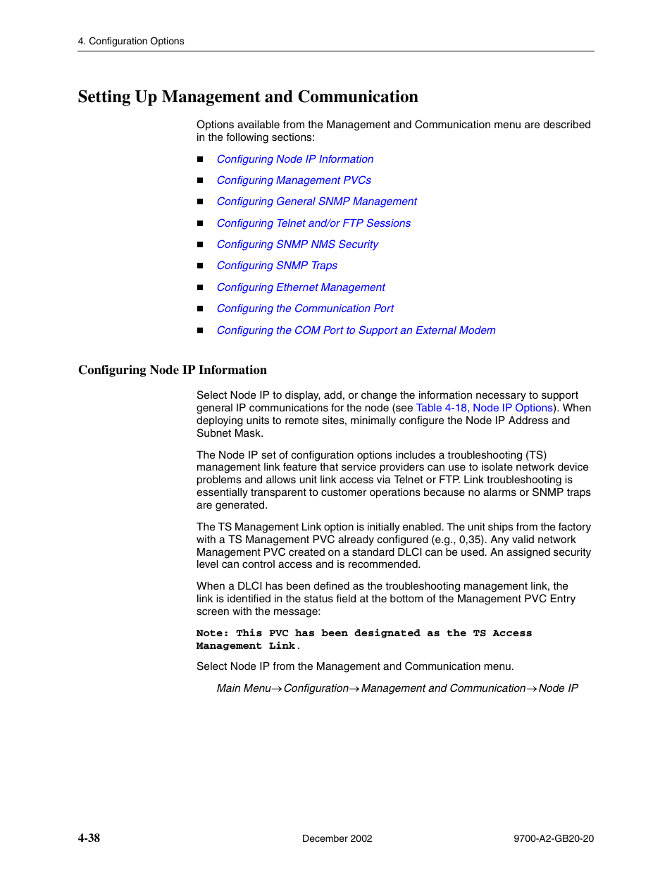 Setting up management and communication, Configuring node ip information | Paradyne 9788 User Manual | Page 78 / 340