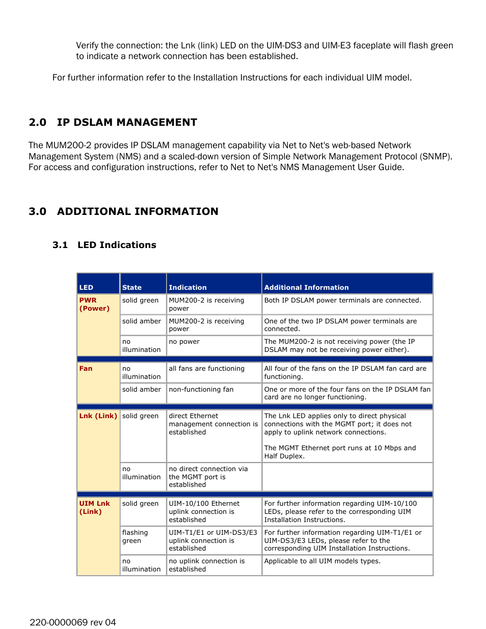 0 ip dslam management, 0 additional information | Paradyne IP DSLAM Multiplexer Module MUM200-2 User Manual | Page 3 / 4