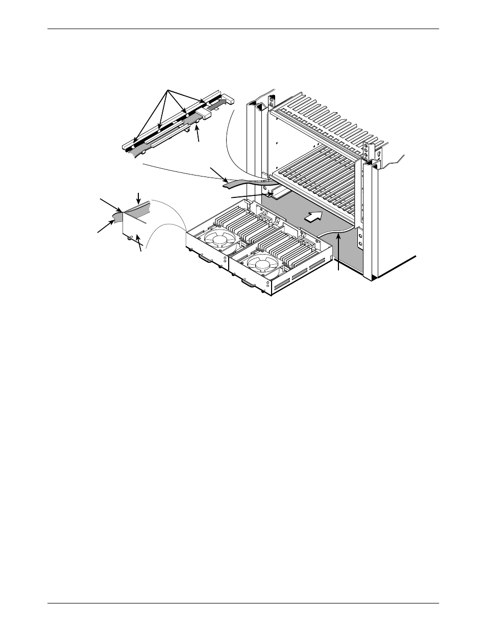 Co power unit installation, At the front of the carrier, Figure 2-3 | Slide the co power unit into, The sdcp ribbon | Paradyne COMSPHERE 3600 Series User Manual | Page 25 / 53