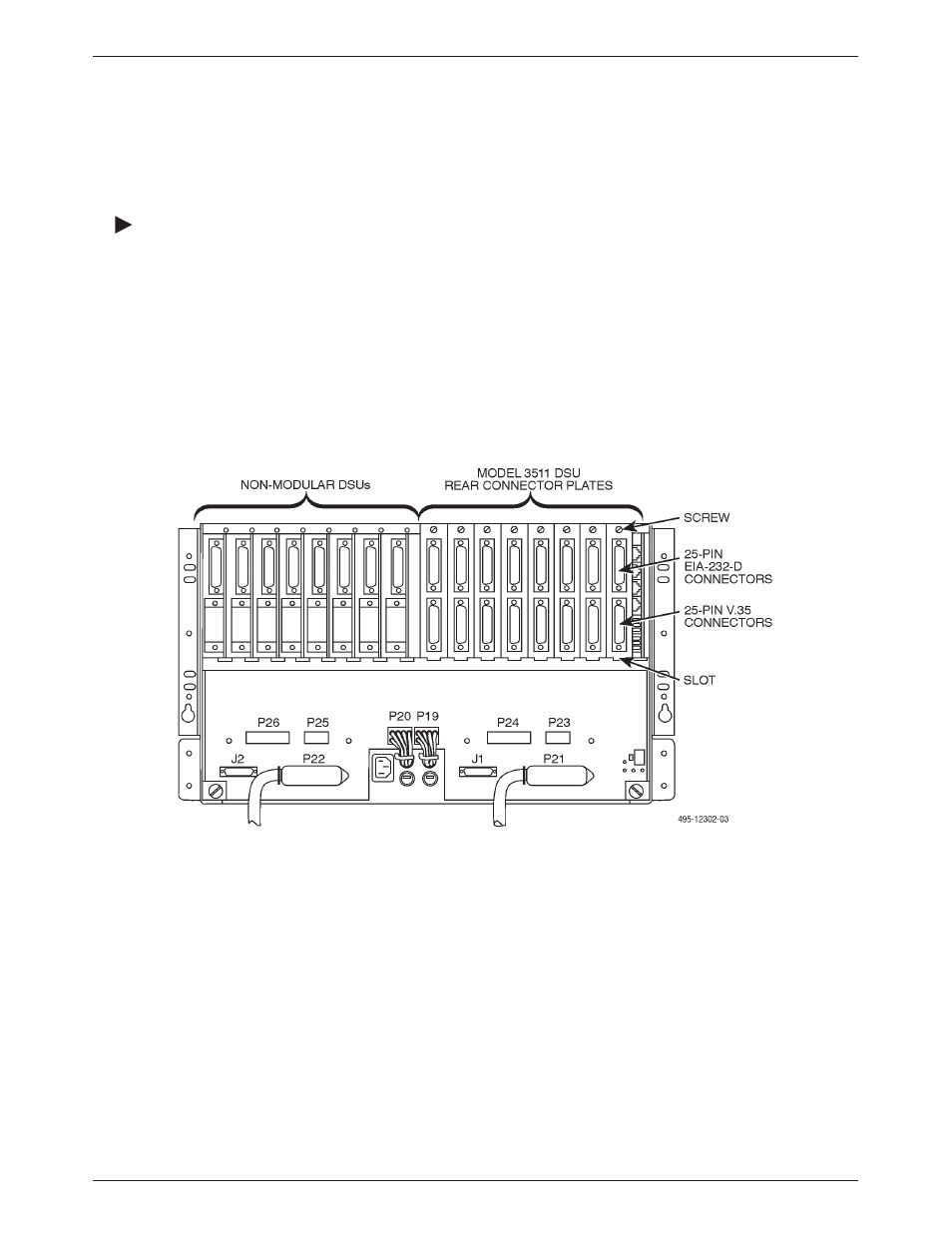 Rear view of the comsphere 3000 series carrier, Installing the rear connector plate, Side of the carrier (see | Figure 4-3 | Paradyne 3510 User Manual | Page 47 / 85