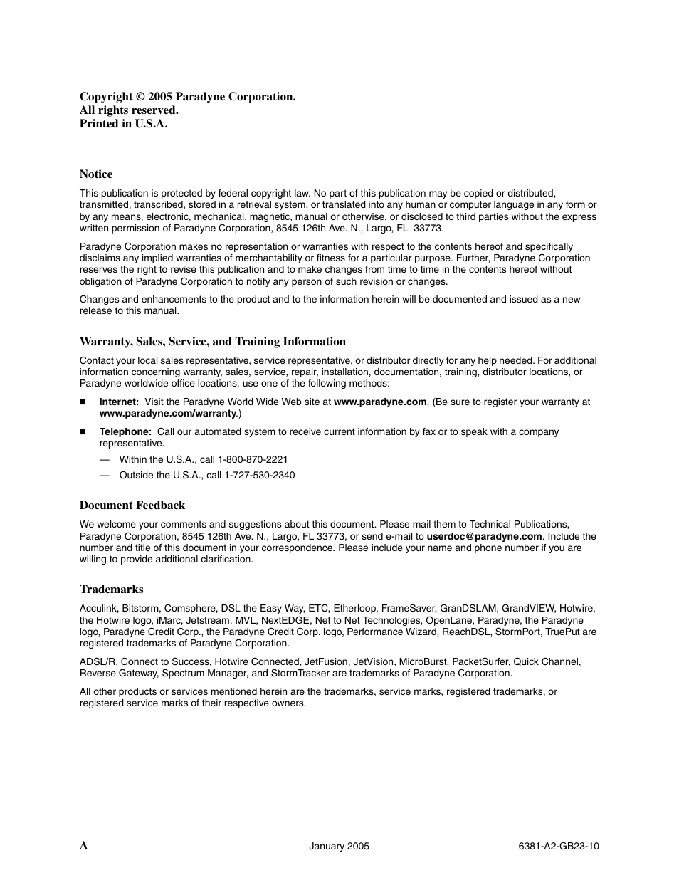 Paradyne 6381-A3 User Manual | Page 2 / 78