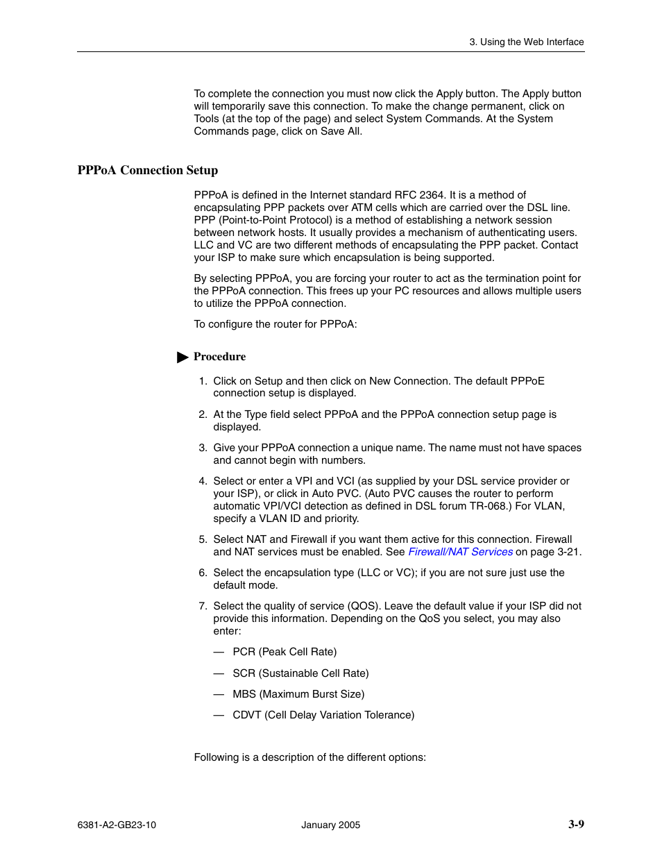 Pppoa connection setup | Paradyne 6381-A3 User Manual | Page 37 / 78