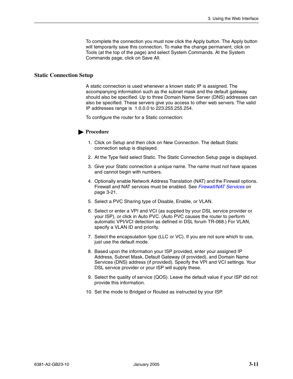 Static connection setup | Paradyne 6381-A3 User Manual | Page 39 / 78