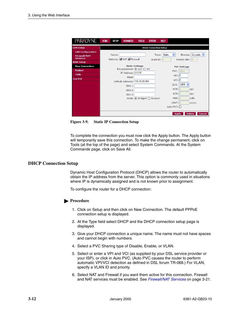 Dhcp connection setup | Paradyne 6381-A3 User Manual | Page 40 / 78