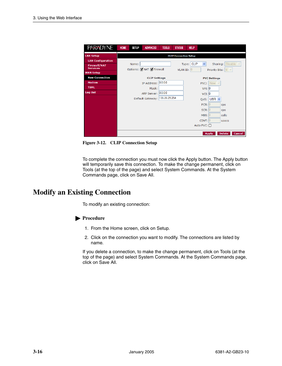 Modify an existing connection | Paradyne 6381-A3 User Manual | Page 44 / 78